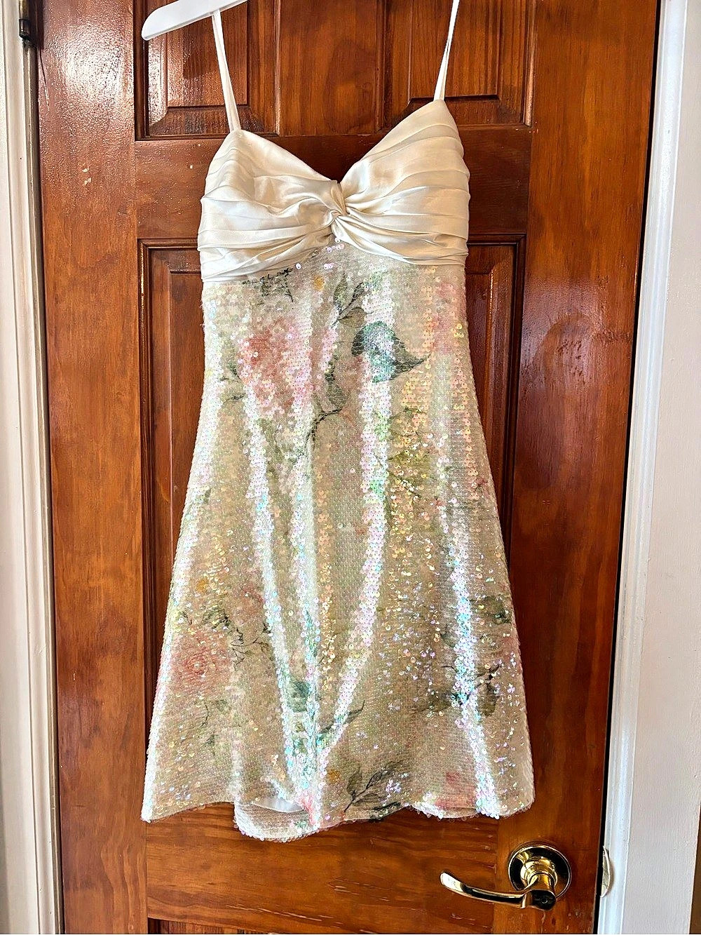 Windsor Lainey Floral Sequin Bow Back Mini Dress XS